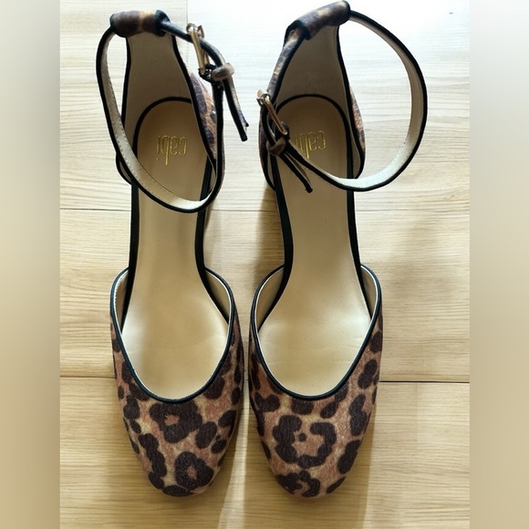 CAbi Kiki Leopard Animal Print Strappy Heels Pony Hair 8 - Picture 2 of 4
